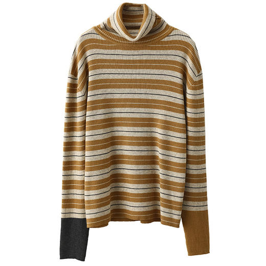 ZM-4652 复古条纹针织上衣加长袖显瘦套头内搭时尚毛衣打底衫 商品图4