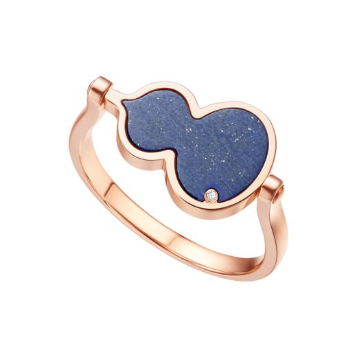 ［东方幸趣］18K玫瑰金青金石镶钻戒指#岱川 商品图0