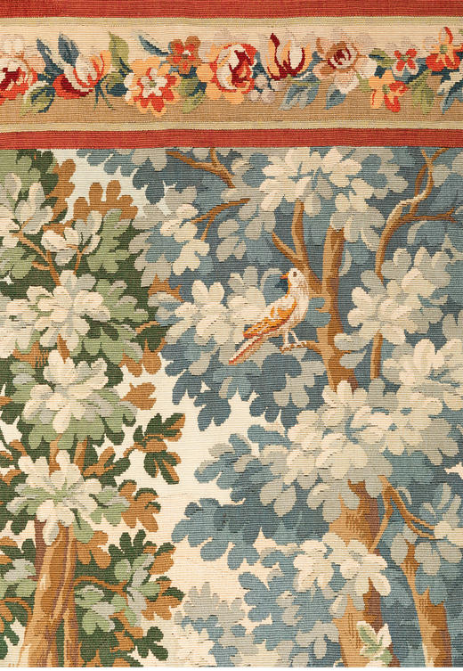 独角鹿西洋古董20世纪法国Aubusson郊林瑞鹤主题羊毛丝绸挂毯 商品图2