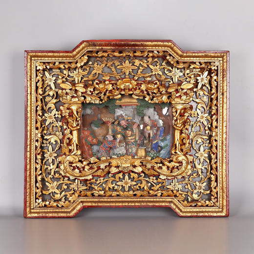 独角鹿西洋古董家居装饰中国金漆木雕彩绘“善财童子”嵌镜面挂画 商品图0