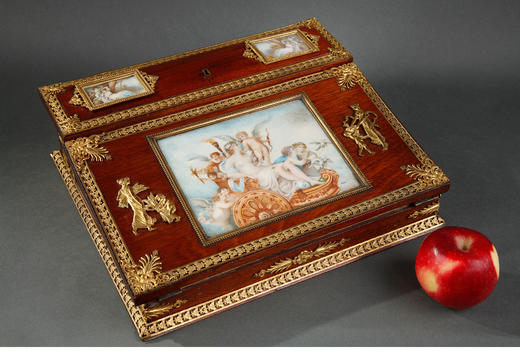 独角鹿西洋古董帝政风格爱神维纳斯与丘比特铜鎏金便携式书写箱 商品图1