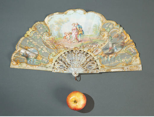 独角鹿西洋古董法国Duvelleroy镂雕母贝珠片刺绣手绘蕾丝折扇 商品图1