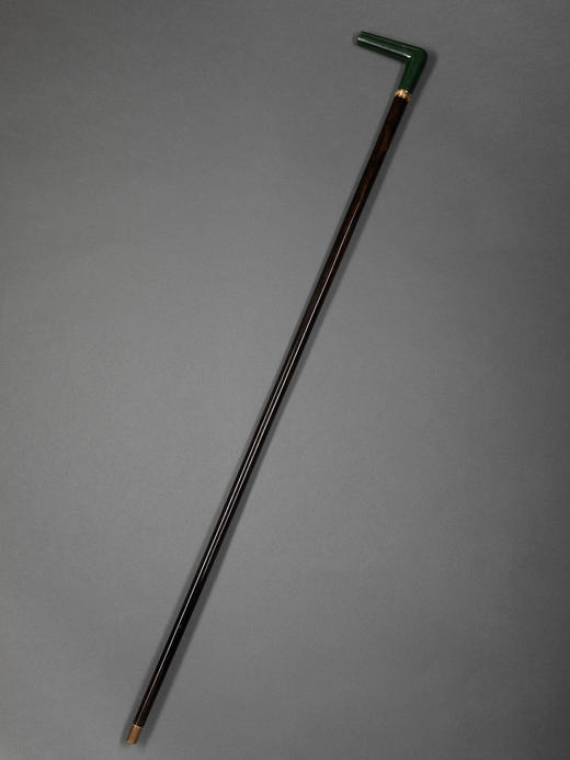 独角鹿西洋古董欧洲碧玉杖柄镀金精雕杖圈修饰乌木杖身古董手杖 商品图1