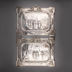 独角鹿西洋古董莎士比亚喜剧威尼斯商人无事生非主题浮雕镀银盾牌