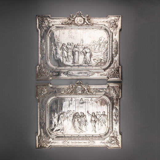 独角鹿西洋古董莎士比亚喜剧威尼斯商人无事生非主题浮雕镀银盾牌 商品图0