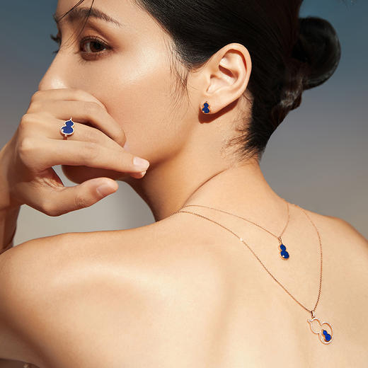 ［东方幸趣］18K玫瑰金青金石镶钻耳饰#岱川 商品图5