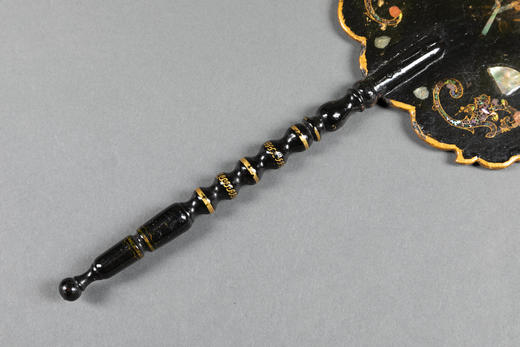 独角鹿西洋古董法国拿破仑三世时期漆面木制母贝镶嵌屏风扇一对 商品图3