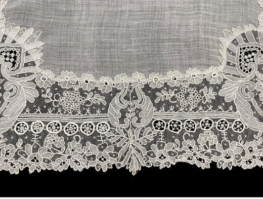 独角鹿西洋古董19世纪末欧洲出品芙蓉盛放主题手工蕾丝方巾手帕 商品图3