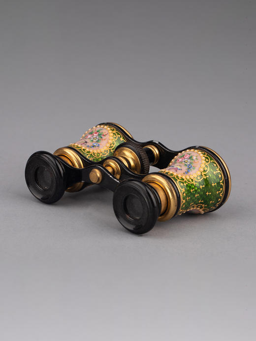 独角鹿西洋古董铜鎏金花叶彩鸟蝶舞翩飞主题手绘珐琅剧院望远镜 商品图2