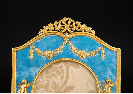 独角鹿西洋古董法国路易十六风格铜鎏金浮雕镶嵌蓝色天鹅绒相框 商品图2