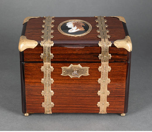 独角鹿西洋古董法国红木镶嵌铜鎏金瓷雕古典女神肖像雪茄盒 商品图1