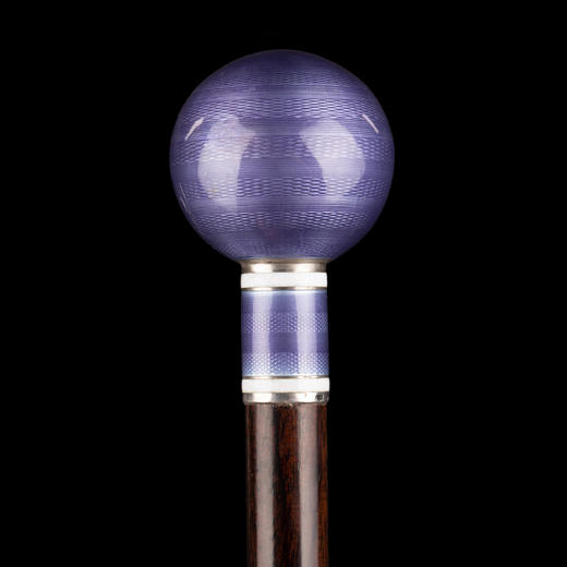 独角鹿西洋古董丁香紫色玑镂珐琅装饰球形杖柄硬木杖身古董手杖 商品图0