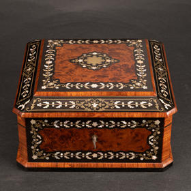 独角鹿西洋古董法贝装饰细木镶嵌带锁方形珠宝盒珍宝盒首饰盒