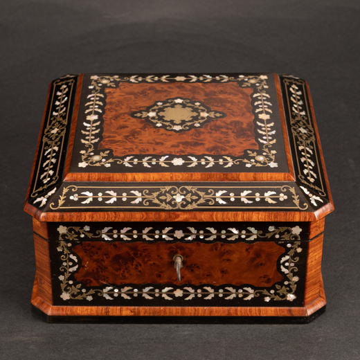 独角鹿西洋古董法贝装饰细木镶嵌带锁方形珠宝盒珍宝盒首饰盒 商品图0