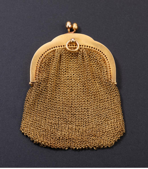 独角鹿西洋古董法国18K金镶嵌钻石花叶纹饰黄金编织女士零钱包 商品图1