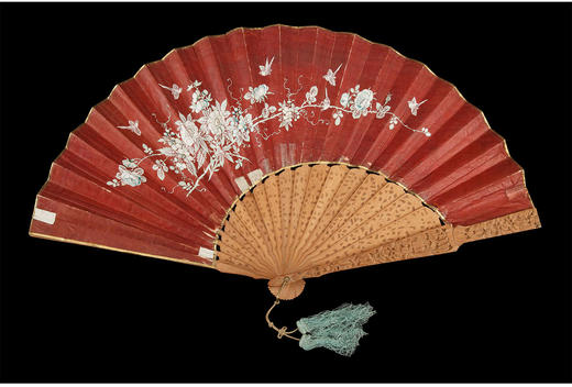 独角鹿西洋古董中国外销檀香木扇骨丝绸扇面官邸人不对称双面折扇 商品图3