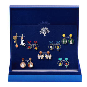 六鑫珠宝 	 T579童趣一周耳钉套装组合可爱苹果公主不对称蝴蝶结耳环