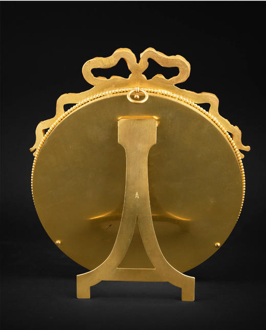 独角鹿西洋古董法国路易十六风铜鎏金浮雕镶嵌绿色天鹅绒圆形相框 商品图4