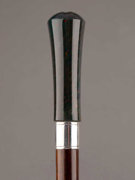 独角鹿西洋古董欧洲出品血滴石杖柄银质杖圈修饰硬木杖身古董手杖 商品图1