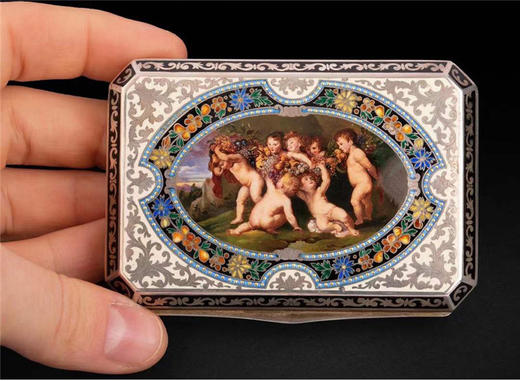 独角鹿西洋古董欧洲珐琅银镀金丘比特方形多面手绘珍宝盒首饰盒 商品图1