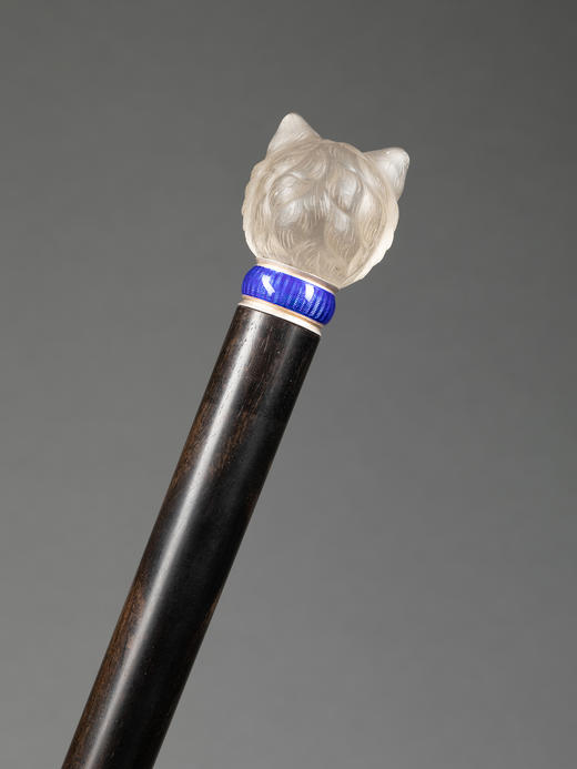 独角鹿西洋古董俄罗斯红宝石镶嵌水晶猫蓝色玑镂珐琅项圈硬木手杖 商品图4