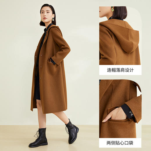 玳莎连帽双面呢大衣女冬季新款休闲通勤气质中长款羊毛外套  CD39303 商品图2