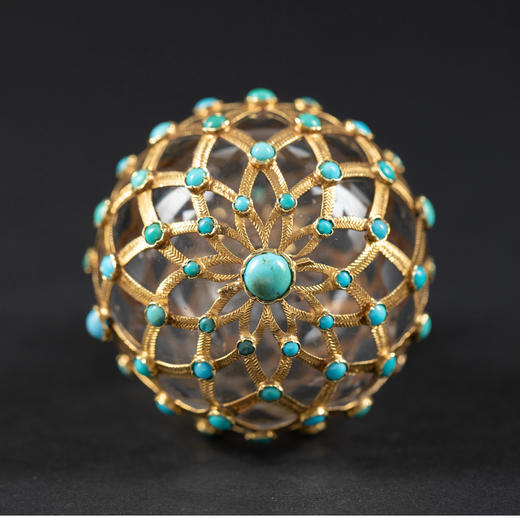 独角鹿西洋古董18k黄金精雕编织纹镶嵌绿松石装饰水晶香水瓶 商品图4