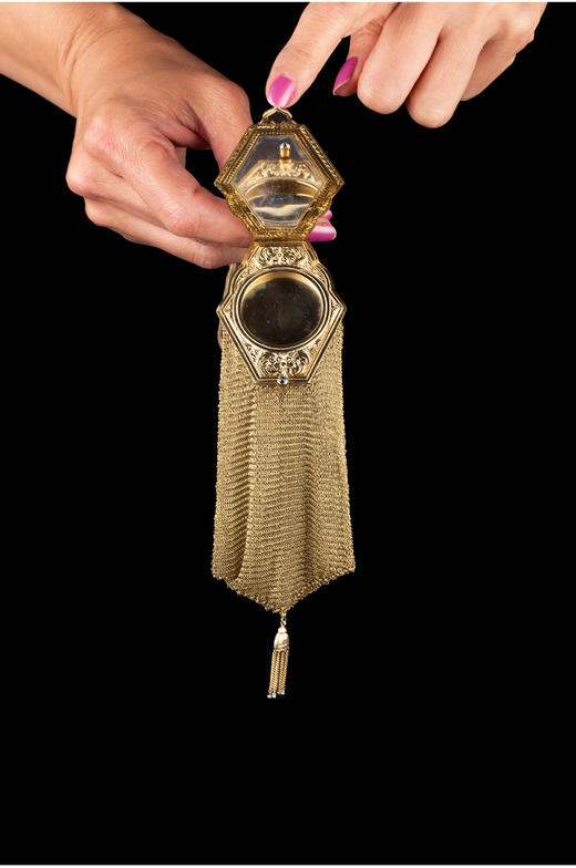 独角鹿西洋古董美国14K金雕花三色金锁子甲编织手挽零钱包晚宴包 商品图2