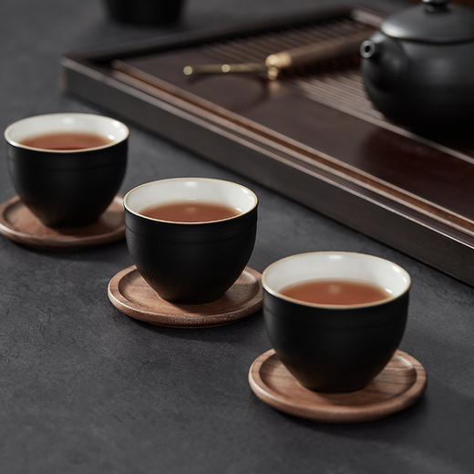 初心| 实木茶杯垫套装6个+收纳架黑胡桃木 商品图7