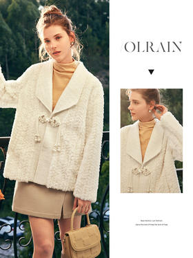 OLrain欧芮儿法式小香风毛呢外套女春2025新款名媛加厚毛绒皮草