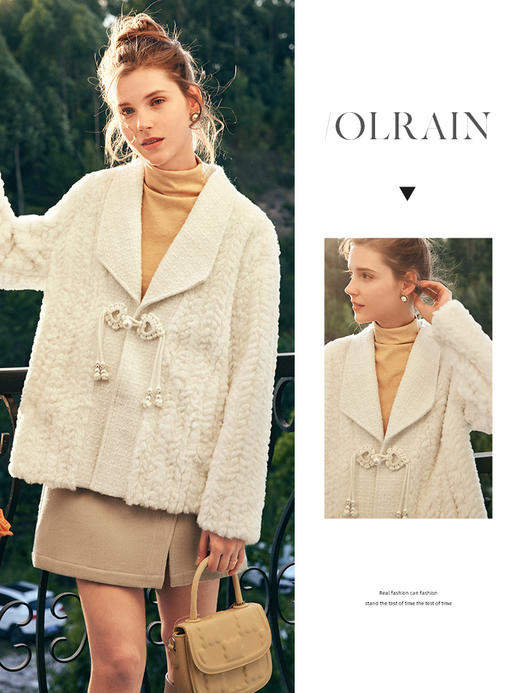 OLrain欧芮儿法式小香风毛呢外套女春2025新款名媛加厚毛绒皮草 商品图0