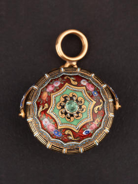 独角鹿西洋古董18k黄金珐琅嵌祖母绿彩色花卉纹样醒神盐瓶香水瓶