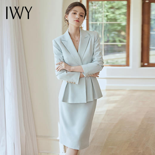 IWY/蓝色西装套裙职业装气质女神范高端工作服正装女套装2022新款秋冬22CS115-L 商品图4