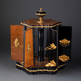 独角鹿西洋古董19世纪法国出品铜鎏金枫⽊黑漆雪茄收纳盒