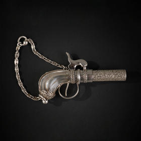 独角鹿西洋古董欧洲镀银雕花手枪造型水晶香水瓶