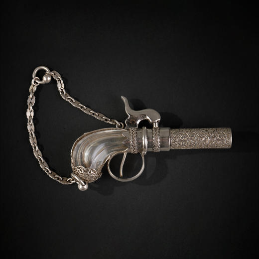 独角鹿西洋古董欧洲镀银雕花手枪造型水晶香水瓶 商品图0