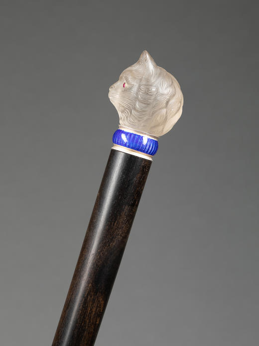 独角鹿西洋古董俄罗斯红宝石镶嵌水晶猫蓝色玑镂珐琅项圈硬木手杖 商品图2
