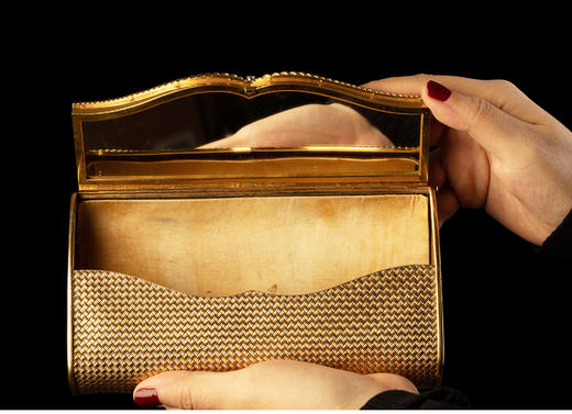 独角鹿西洋古董意大利18K双色金编织纹理镶嵌钻石女士晚宴包 商品图3