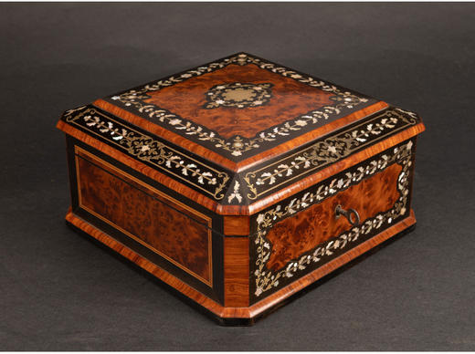 独角鹿西洋古董法贝装饰细木镶嵌带锁方形珠宝盒珍宝盒首饰盒 商品图2