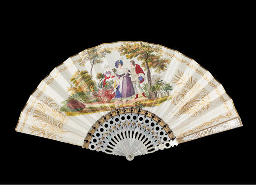 独角鹿西洋古董欧洲乡野美景手绘扇面描金镂雕母贝扇骨折扇   商品图3