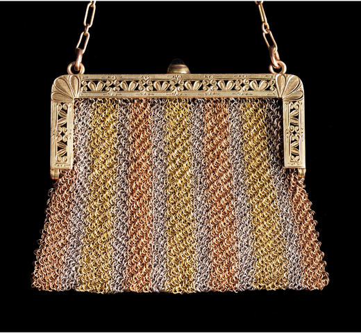 独角鹿西洋古董美国14K黄金锁子甲编织藏化妆盒女士手拿包晚宴包 商品图2
