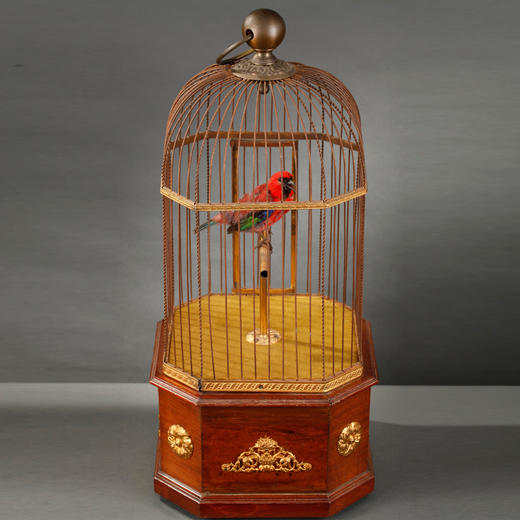 独角鹿西洋古董法国铜鎏金桃花心木鸟笼鸣鸟音乐盒八音盒 商品图3