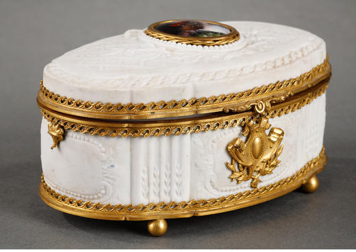 独角鹿西洋古董法国铜鎏金镶嵌彩色珐琅手绘细密画素胎瓷珍宝盒 商品图2