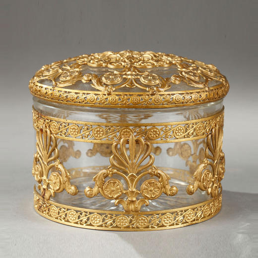 独角鹿西洋古董法国巴卡拉帝政风格铜鎏金水晶盒首饰盒家居摆件 商品图0