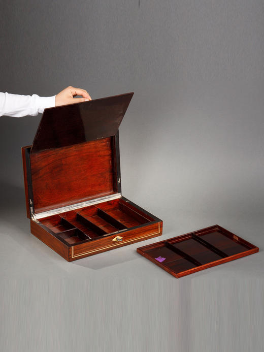 独角鹿西洋古董拿破仑三世乐谱画具母贝金属镶嵌木质珍宝盒文具盒 商品图1