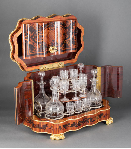 独角鹿西洋古董法国铜鎏金细木镶嵌烈酒箱水晶酒瓶酒杯酒具套装 商品图1