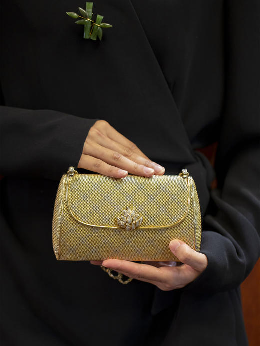独角鹿西洋古董VERDURA18K黄金白金双色编织纹嵌钻石淑女晚宴手包 商品图3