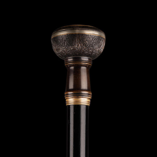 独角鹿西洋古董内嵌表盘青铜雕花修饰杖柄黑漆硬木杖身绅士手杖 商品图0