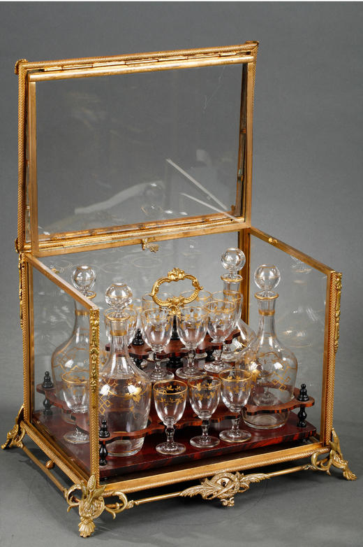 独角鹿西洋古董法国路易十六风铜鎏金镶嵌描金水晶烈酒箱套装酒具 商品图1