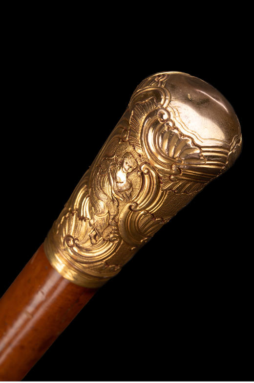 独角鹿西洋古董古典人物鎏金浮雕纹饰杖柄马六甲藤条杖身古董手杖 商品图4